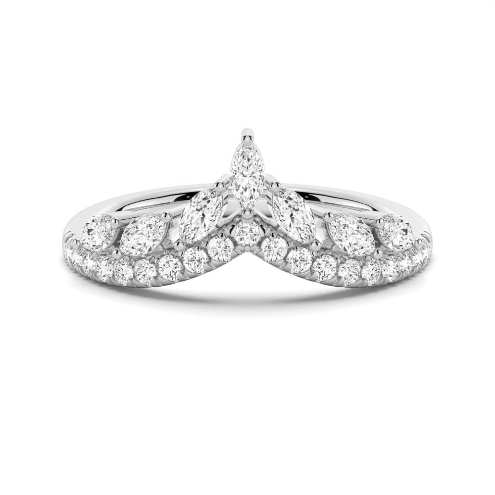 Curved Crown Marquise and Round Moissanite Wedding Band - TAYLOR KOM_925 Sterling Silver