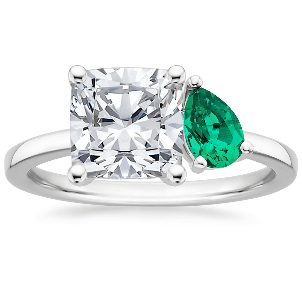 Cushion and Pear Cut Emerald Engagement Ring - TAYLOR KOM_925 Sterling Silver