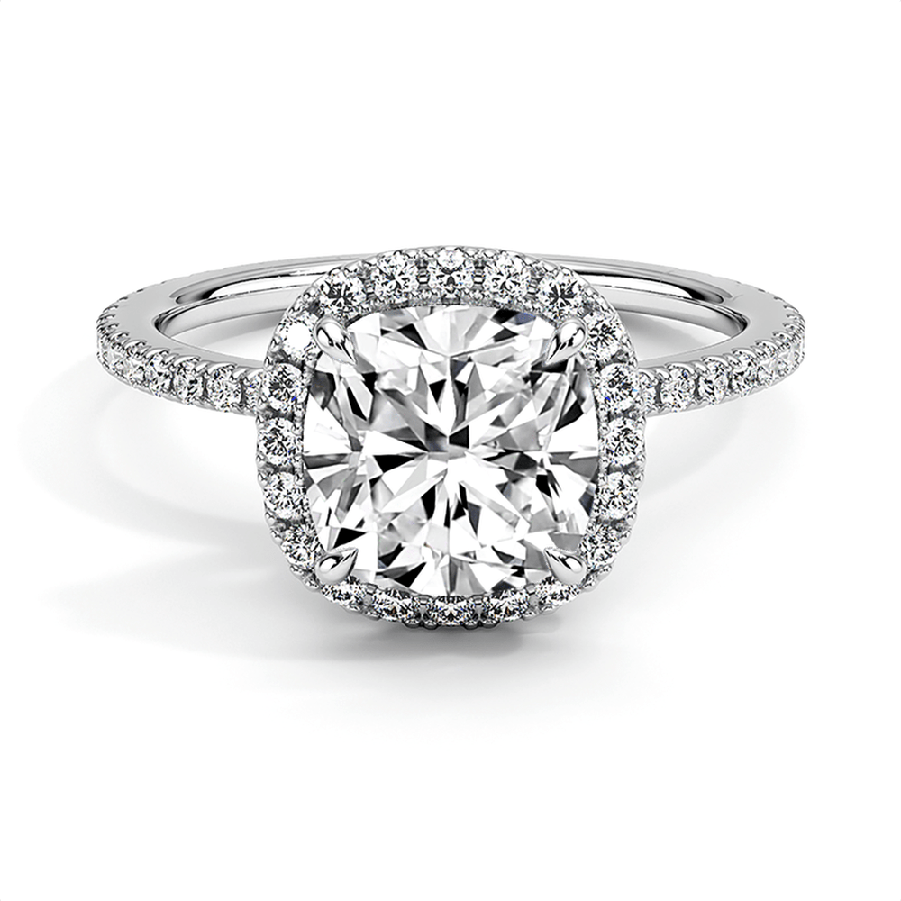 Cushion Cut Four Prong Lab Grown Diamond Engagement Ring With Hidden Halo - TAYLOR KOM_10K White Gold
