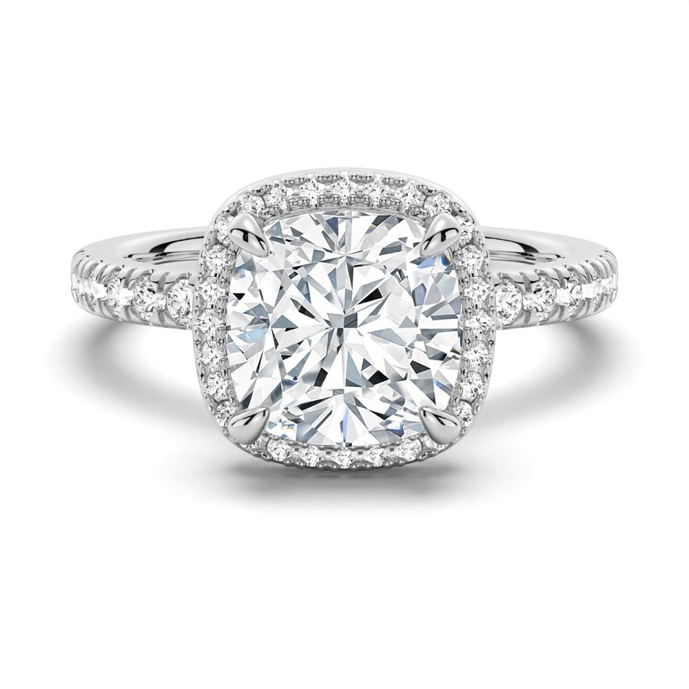 Cushion Cut Halo Moissanite Engagement Ring - TAYLOR KOM_925 Sterling Silver