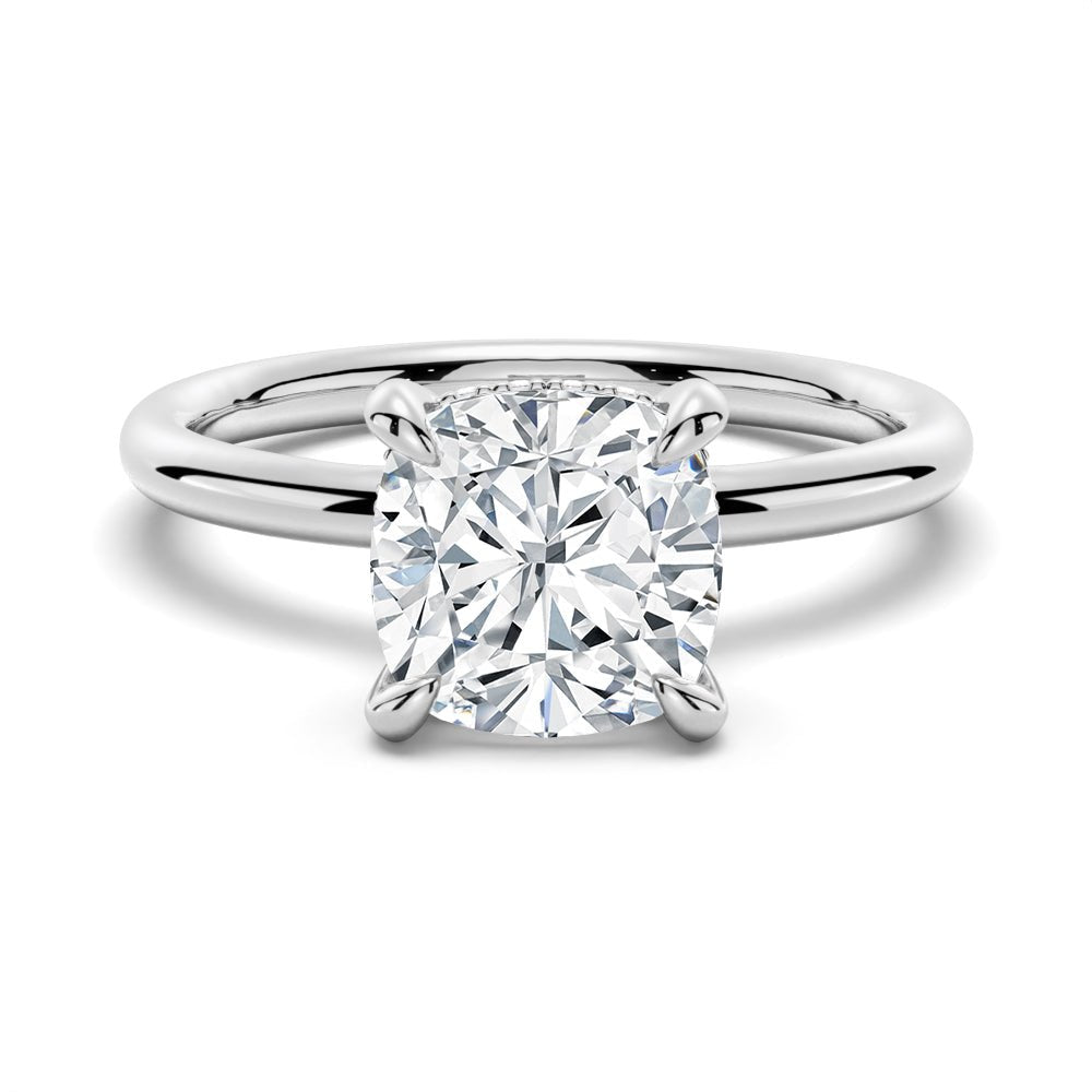 Cushion Cut Moissanite Engagement Ring With Hidden Halo - TAYLOR KOM_925 Sterling Silver