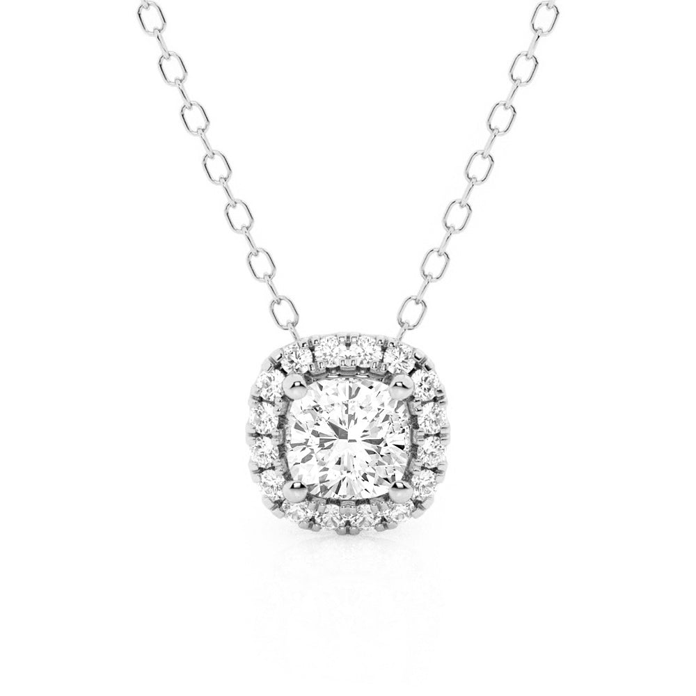 Cushion Cut Pavé Moissanite Halo Necklace - TAYLOR KOM_925 Sterling Silver