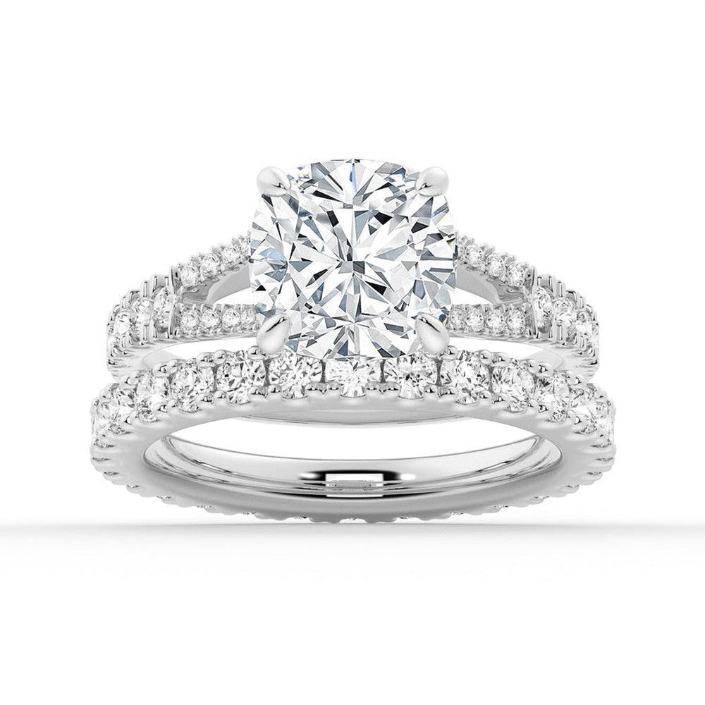 Cushion Cut Split - Shank Moissanite Bridal Set - TAYLOR KOM_925 Sterling Silver