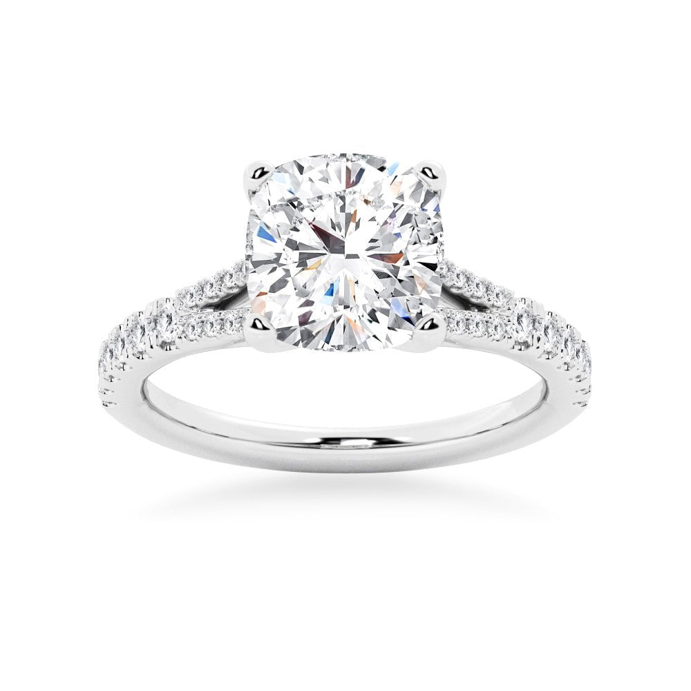 Cushion Cut Split - Shank Moissanite Engagement Ring - TAYLOR KOM_925 Sterling Silver