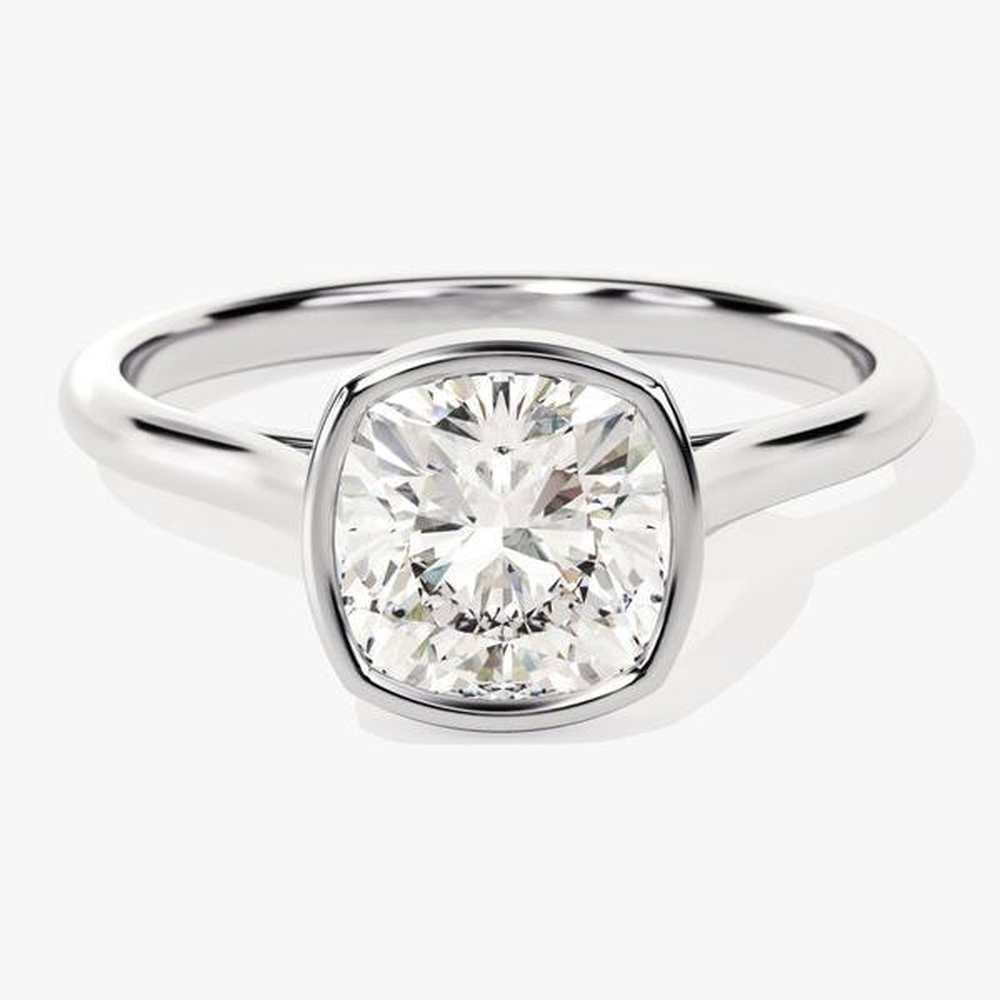 Cushion Solitaire Bezel Set Moissanite Engagement Ring - TAYLOR KOM_10K Gold