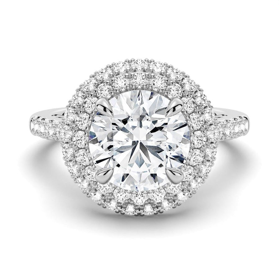 Double Micropavé Halo Moissanite Engagement Ring With Accents - TAYLOR KOM_925 Sterling Silver