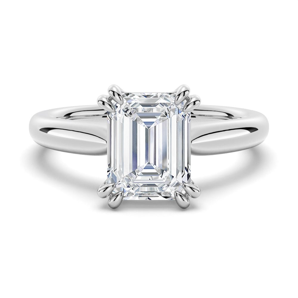 Double Prong Emerald - Cut Solitaire Moissanite Engagement Ring - TAYLOR KOM_925 Sterling Silver