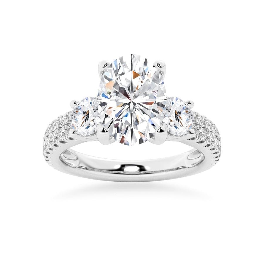 Double Row Pave Three Stone Oval Cut Moissanite Engagement Ring - TAYLOR KOM_925 Sterling Silver