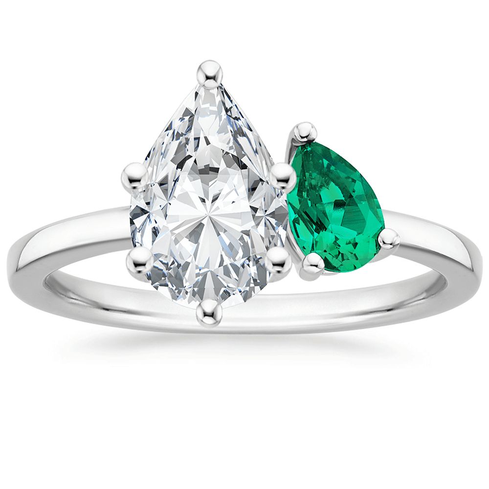 Double Stone Pear Cut Emerald Engagement Ring - TAYLOR KOM_925 Sterling Silver