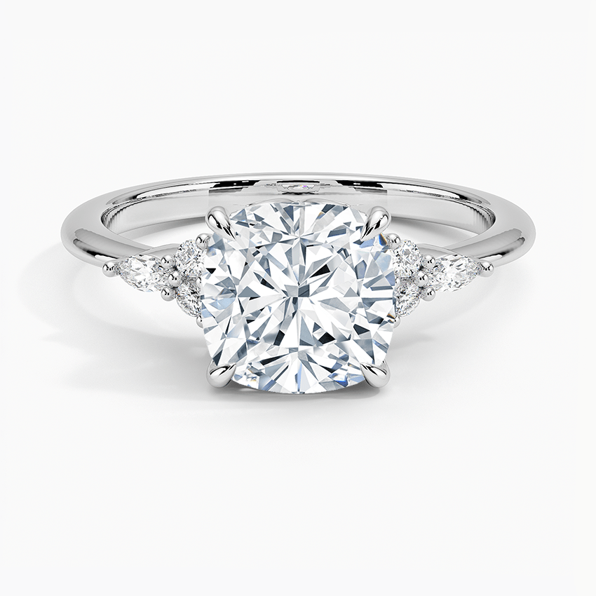 Elegant Cushion Moissanite Engagement Ring with Accent Stones - TAYLOR KOM_925 Sterling Silver
