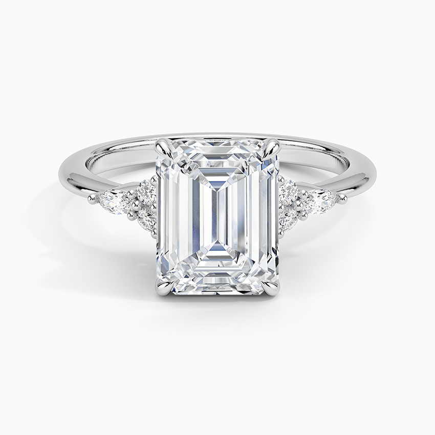 Elegant Emerald Moissanite Engagement Ring with Accent Stones - TAYLOR KOM_925 Sterling Silver