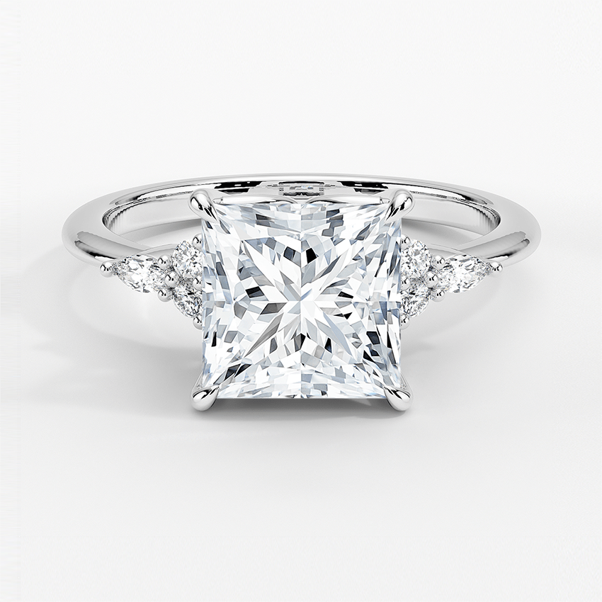 Elegant Princess Moissanite Engagement Ring with Accent Stones - TAYLOR KOM_925 Sterling Silver
