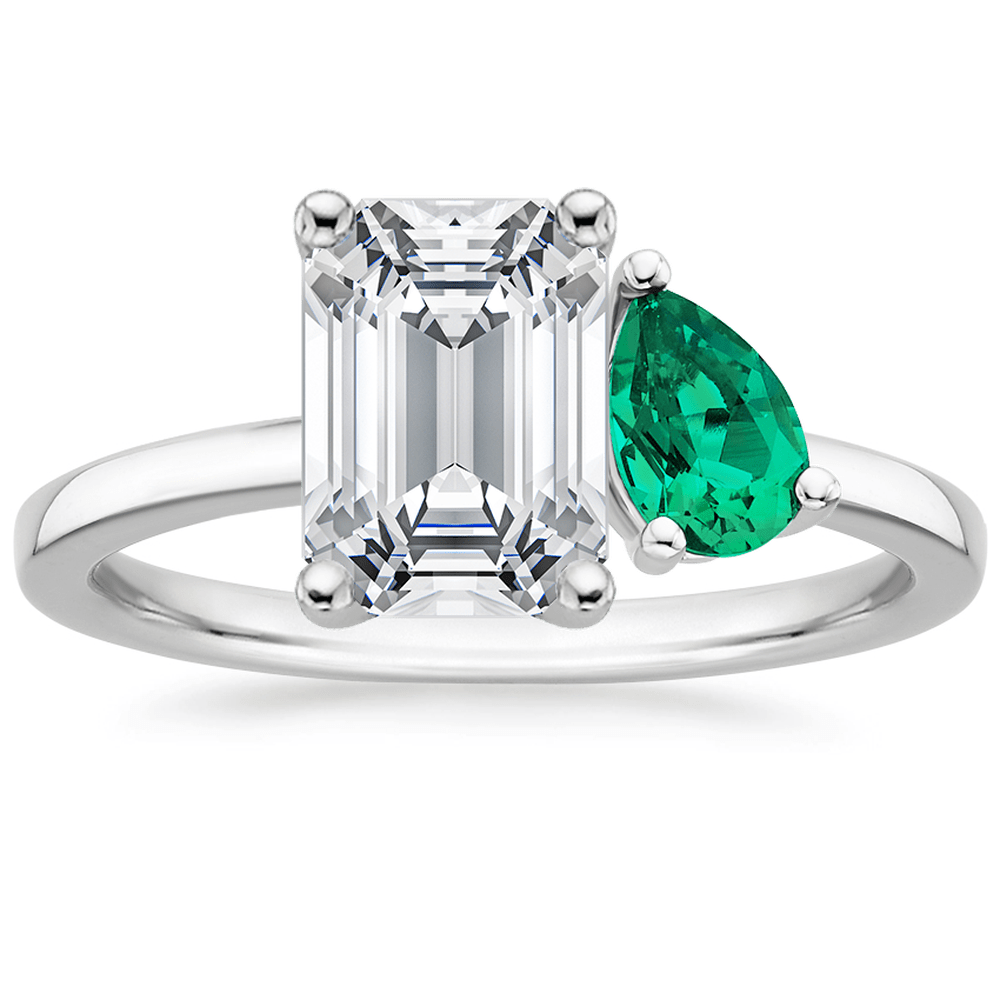 Emerald and Pear Cut Emerald Engagement Ring - TAYLOR KOM_925 Sterling Silver