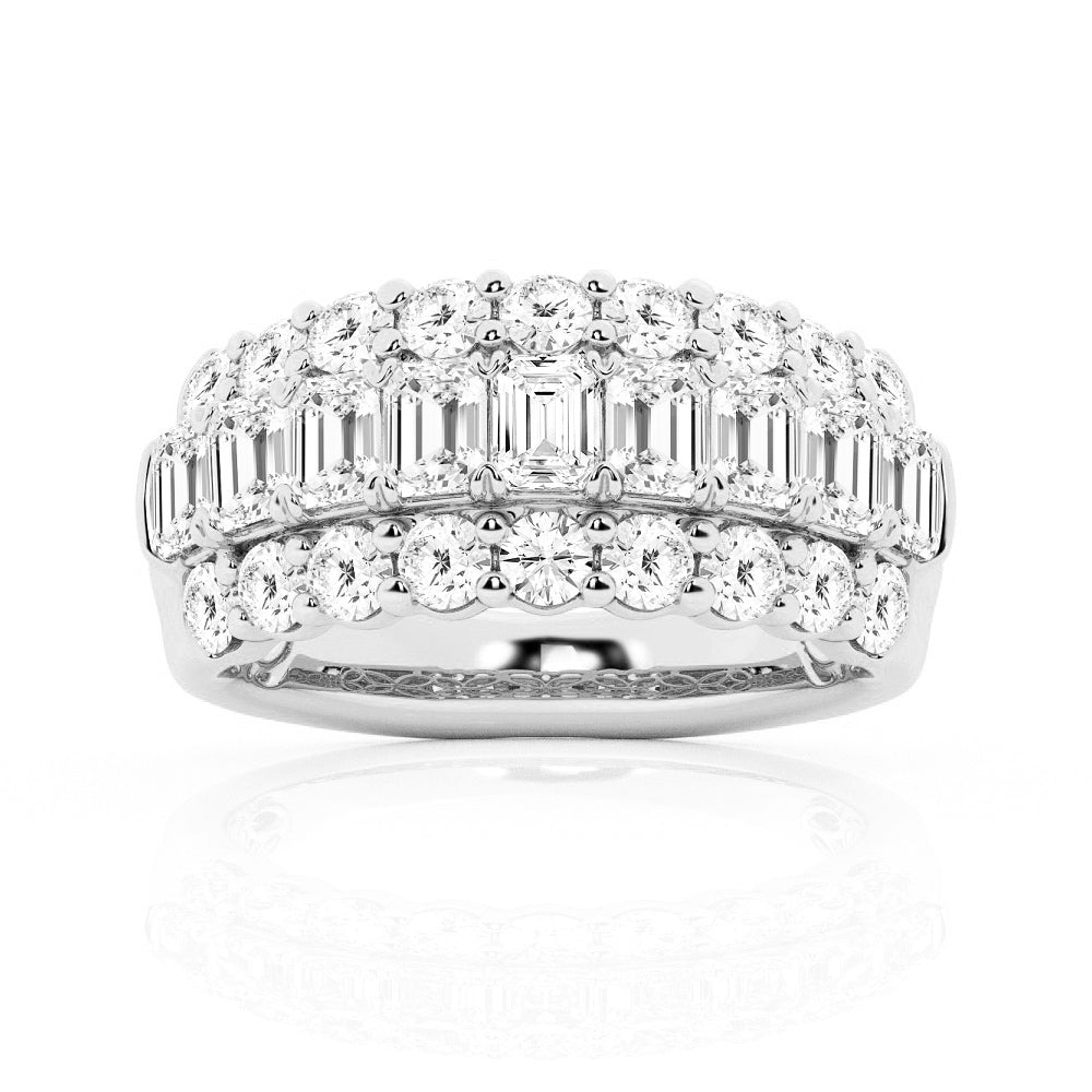 Emerald and Round Cut Moissanite Fashion Wedding Band - TAYLOR KOM_925 Sterling Silver
