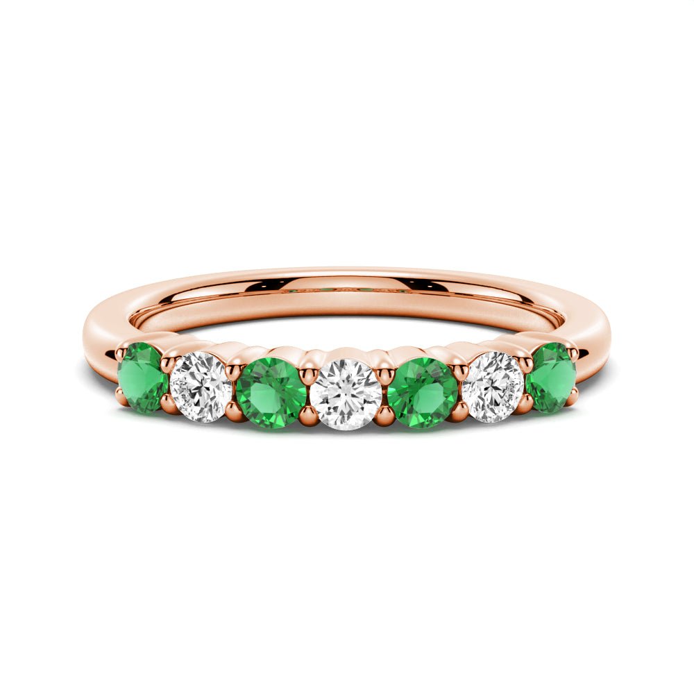 Emerald and White Sapphire Wedding Band - TAYLOR KOM_925 Sterling Silver