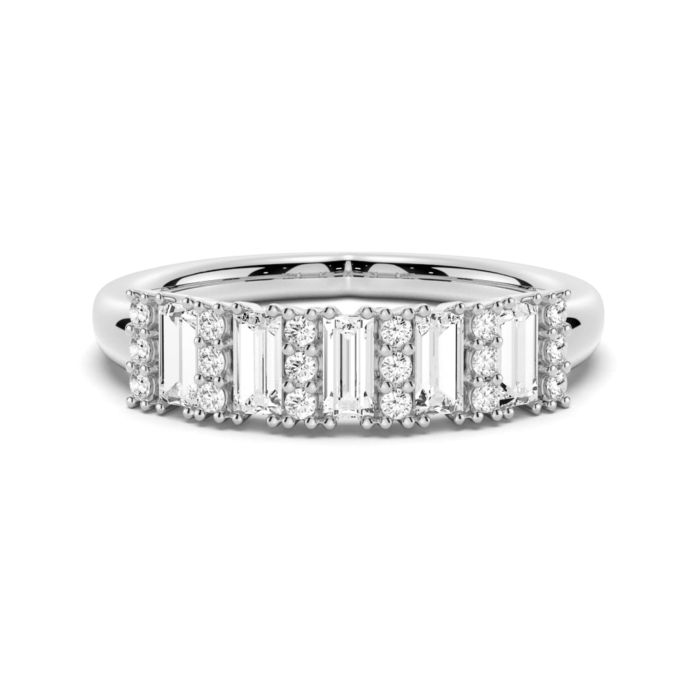 Emerald Cut and Round Pave Moissanite Wedding Band - TAYLOR KOM_925 Sterling Silver