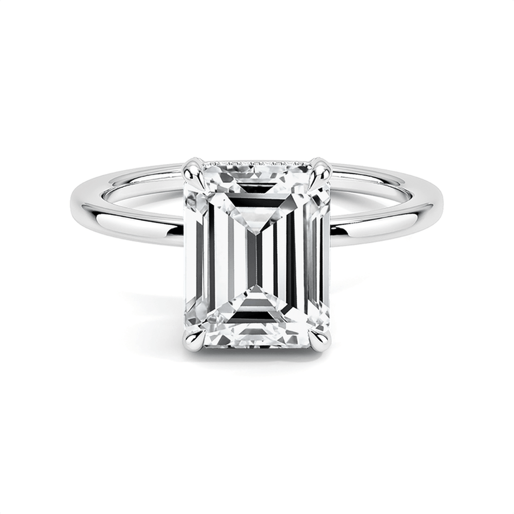 Emerald Cut Four Prong Lab Grown Diamond Engagement Ring With Hidden Halo - TAYLOR KOM_10K White Gold