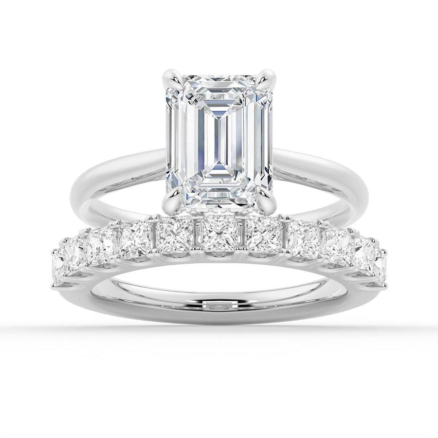 Emerald Cut Hidden Halo Moissanite Bridal Set - TAYLOR KOM_925 Sterling Silver