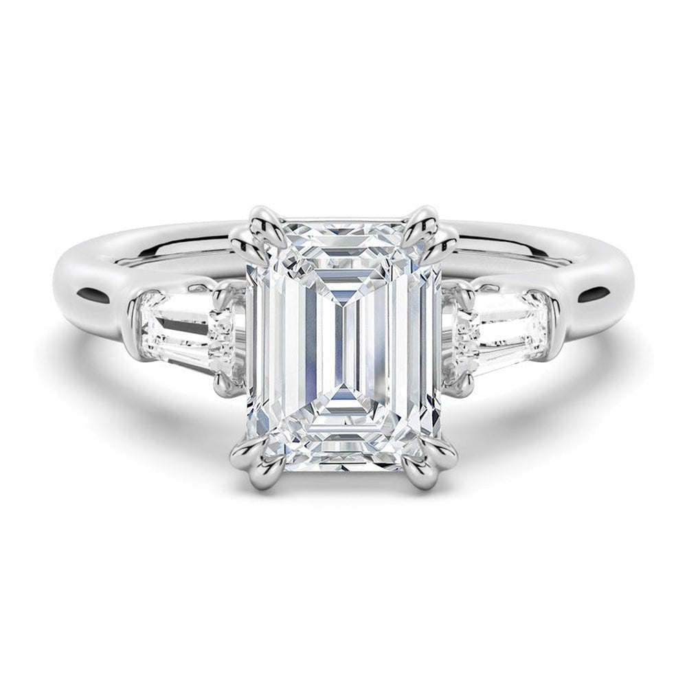 Emerald - Cut Lab Grown Diamond Engagement Ring with Tapered Baguette Stones - TAYLOR KOM_10K White Gold