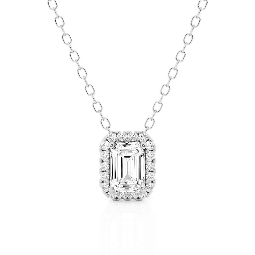 Emerald Cut Pavé Moissanite Halo Necklace - TAYLOR KOM_925 Sterling Silver