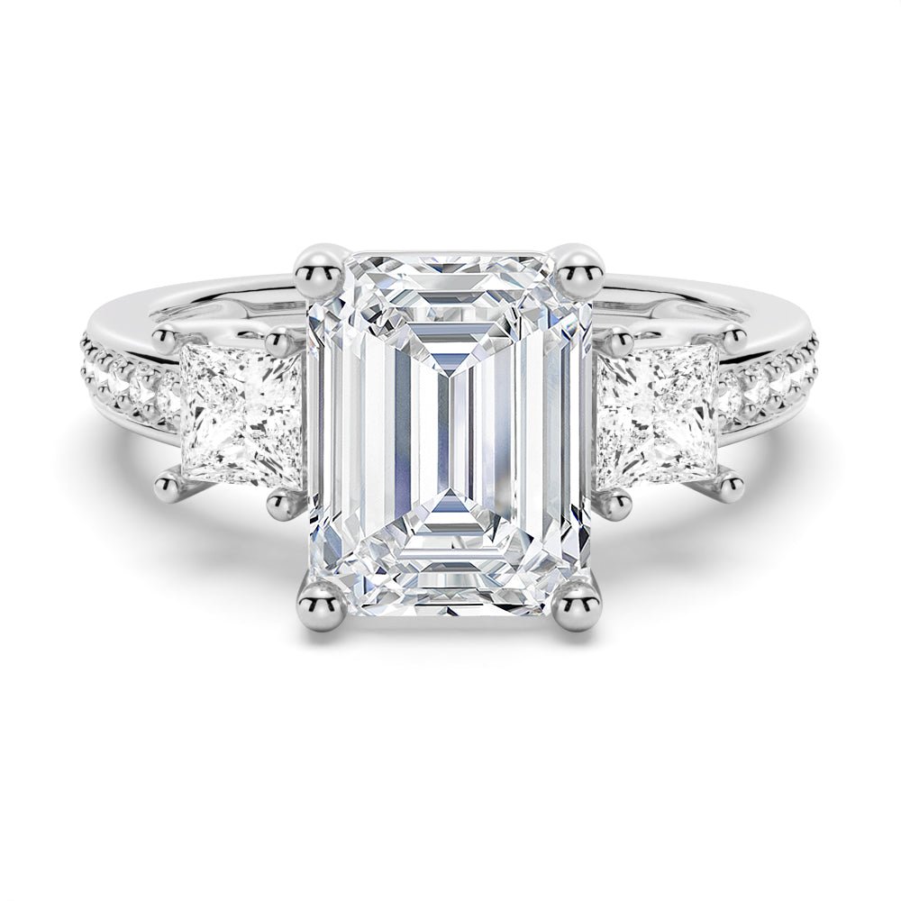 Emerald Shaped Three Stone Moissanite Engagement Ring - TAYLOR KOM_925 Sterling Silver