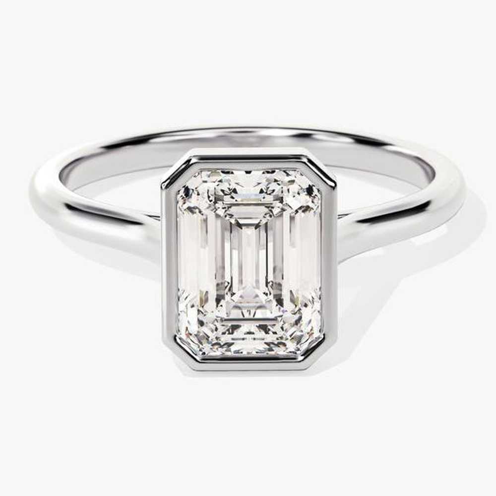 Emerald Solitaire Bezel Set Moissanite Engagement Ring - TAYLOR KOM_10K Gold