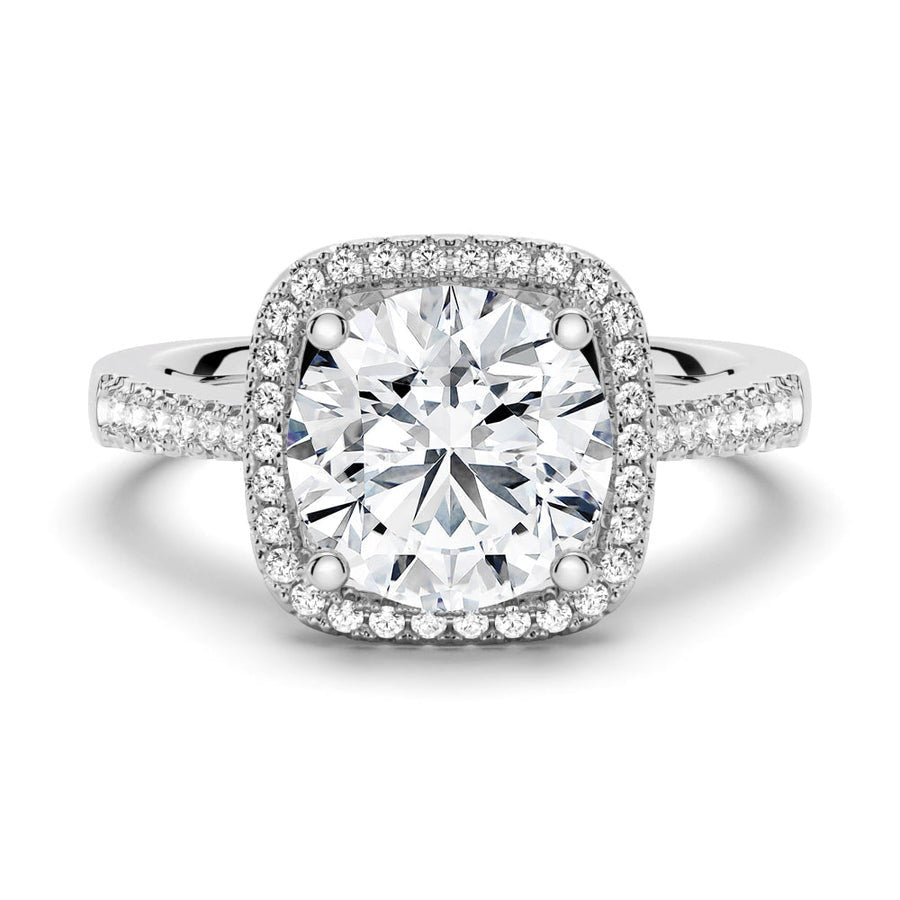Four Prongs Round Cut Pavé Halo Moissanite Engagement Ring - TAYLOR KOM_925 Sterling Silver