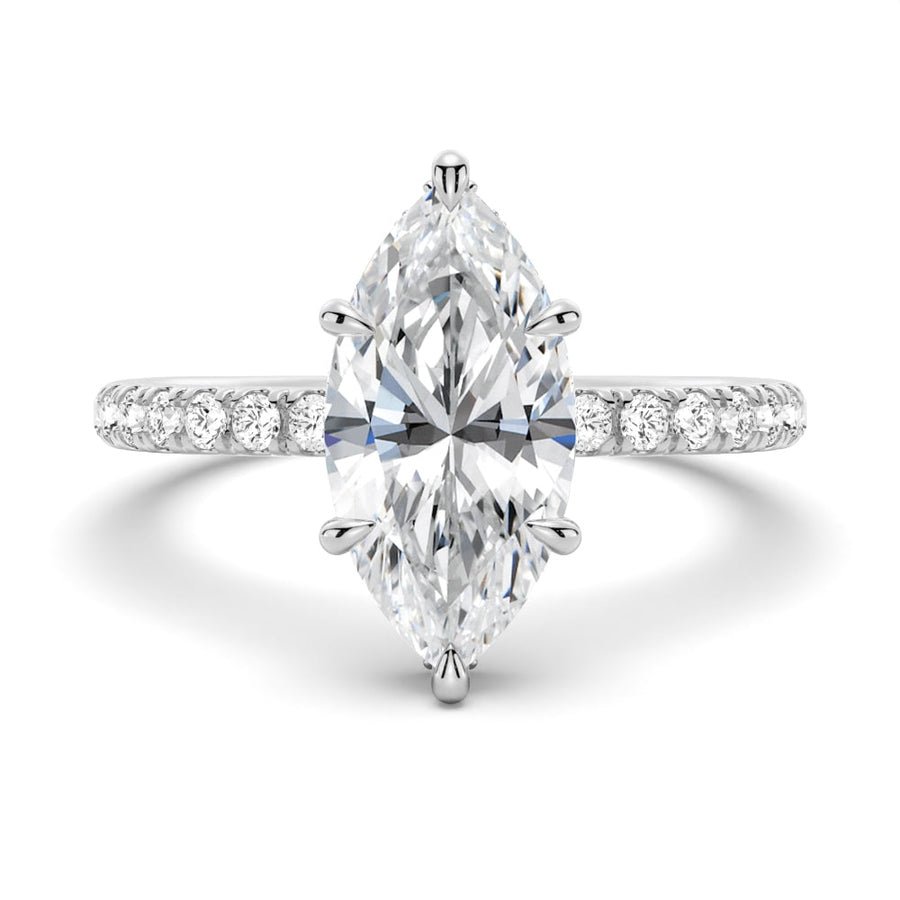 French Pavé Marquise Moissanite Engagement Ring With Hidden Halo - TAYLOR KOM_925 Sterling Silver