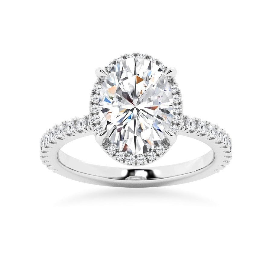 Half Eternity Oval Cut Moissanite Halo Engagement Ring - TAYLOR KOM_925 Sterling Silver