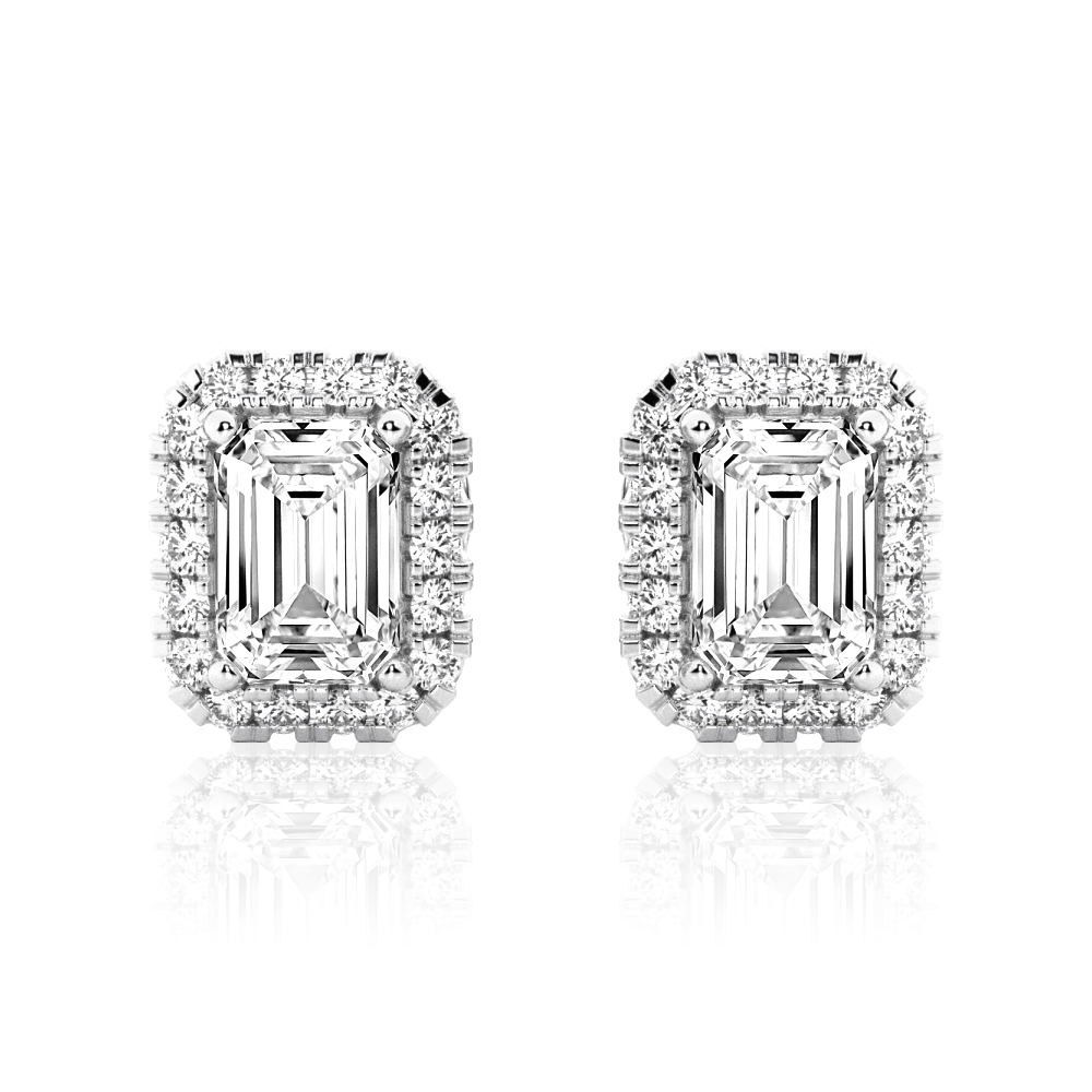 Halo Emerald Cut Moissanite Earrings - TAYLOR KOM_925 Sterling Silver