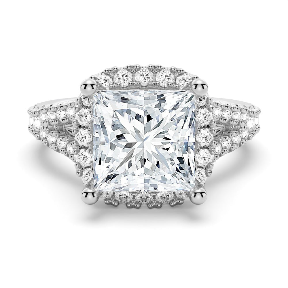 Halo Princess Cut Moissanite Engagement Ring - TAYLOR KOM_925 Sterling Silver