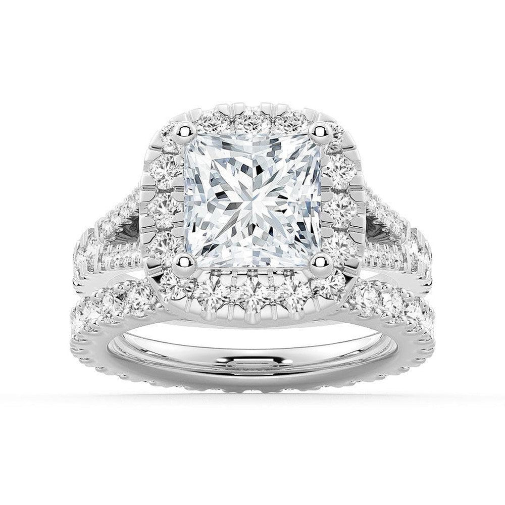 Halo Princess Shaped Moissanite Bridal Set - TAYLOR KOM_925 Sterling Silver