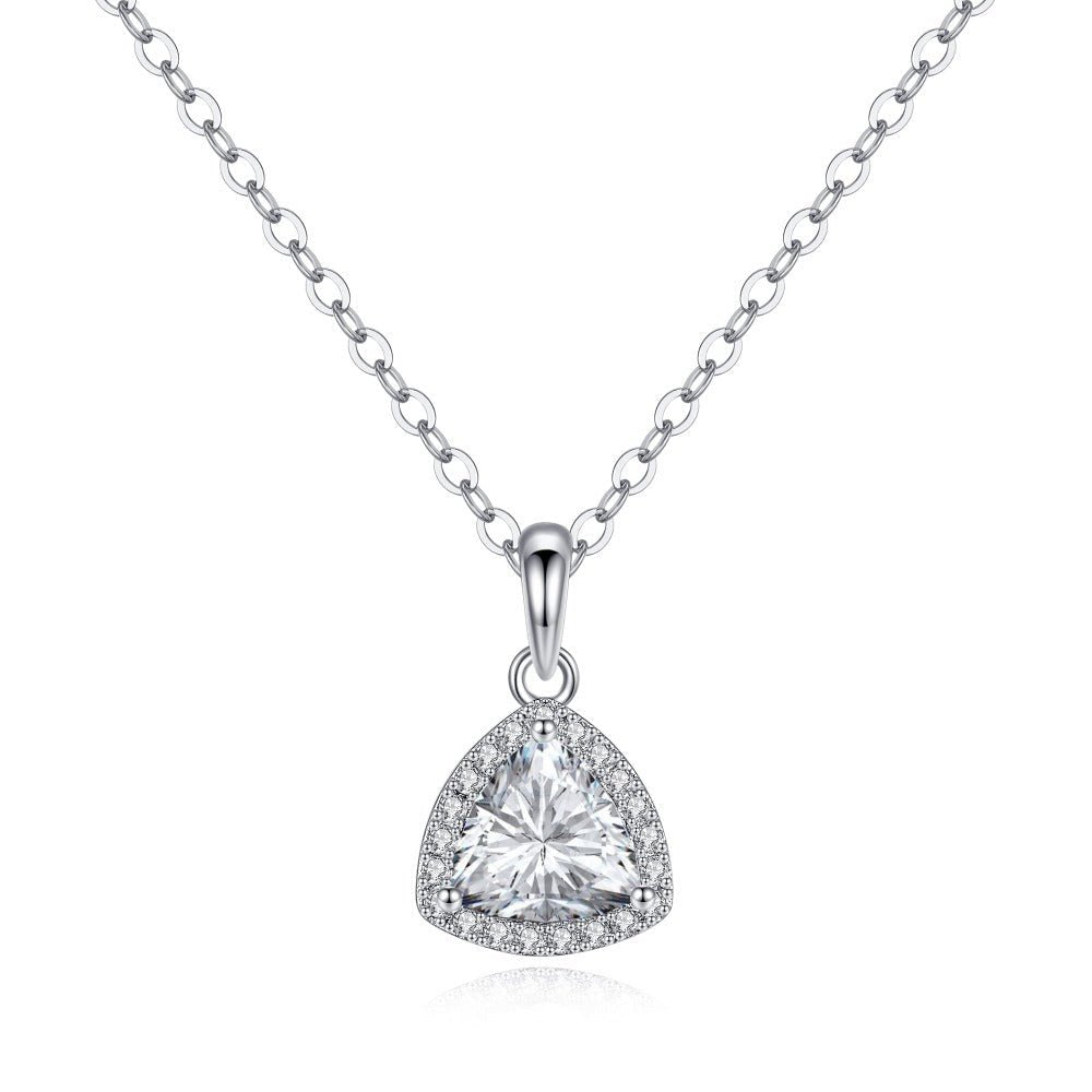 Halo Triangle Shaped Moissanite Necklace - TAYLOR KOM_