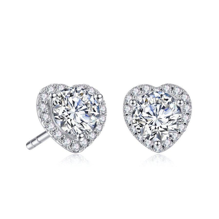 Heart Love Halo Moissanite Stud Earrings - 1 CT. - TAYLOR KOM_925 Sterling Silver