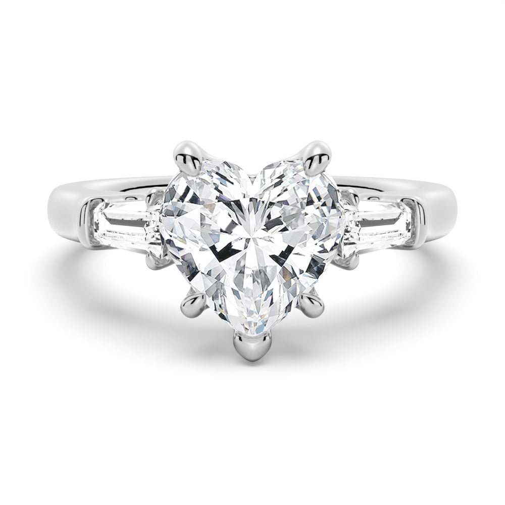 Heart - Shaped Moissanite Engagement Ring with Tapered Baguette Side Stones - TAYLOR KOM_925 Sterling Silver