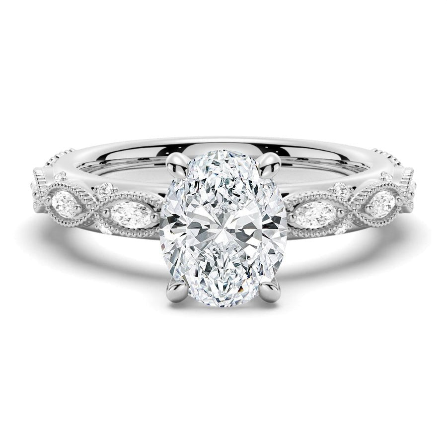 Infinity Milgrain Oval Moissanite Engagement Ring - TAYLOR KOM_925 Sterling Silver