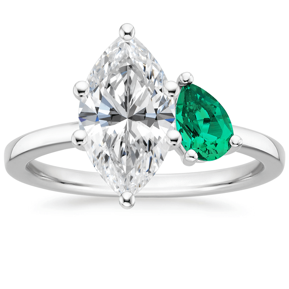 Marquise and Pear Shaped Emerald Engagement Ring - TAYLOR KOM_925 Sterling Silver