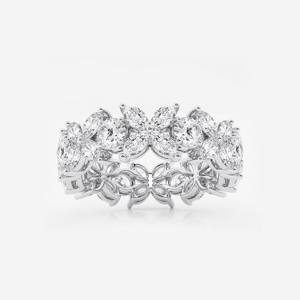 Marquise and Round Flower Moissanite Eternity Band - TAYLOR KOM_925 Sterling Silver