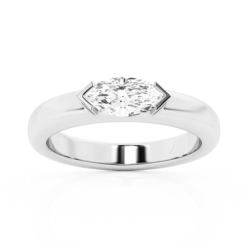 Marquise - Cut Moissanite Half Bezel Stackable Wedding Ring - TAYLOR KOM_925 Sterling Silver