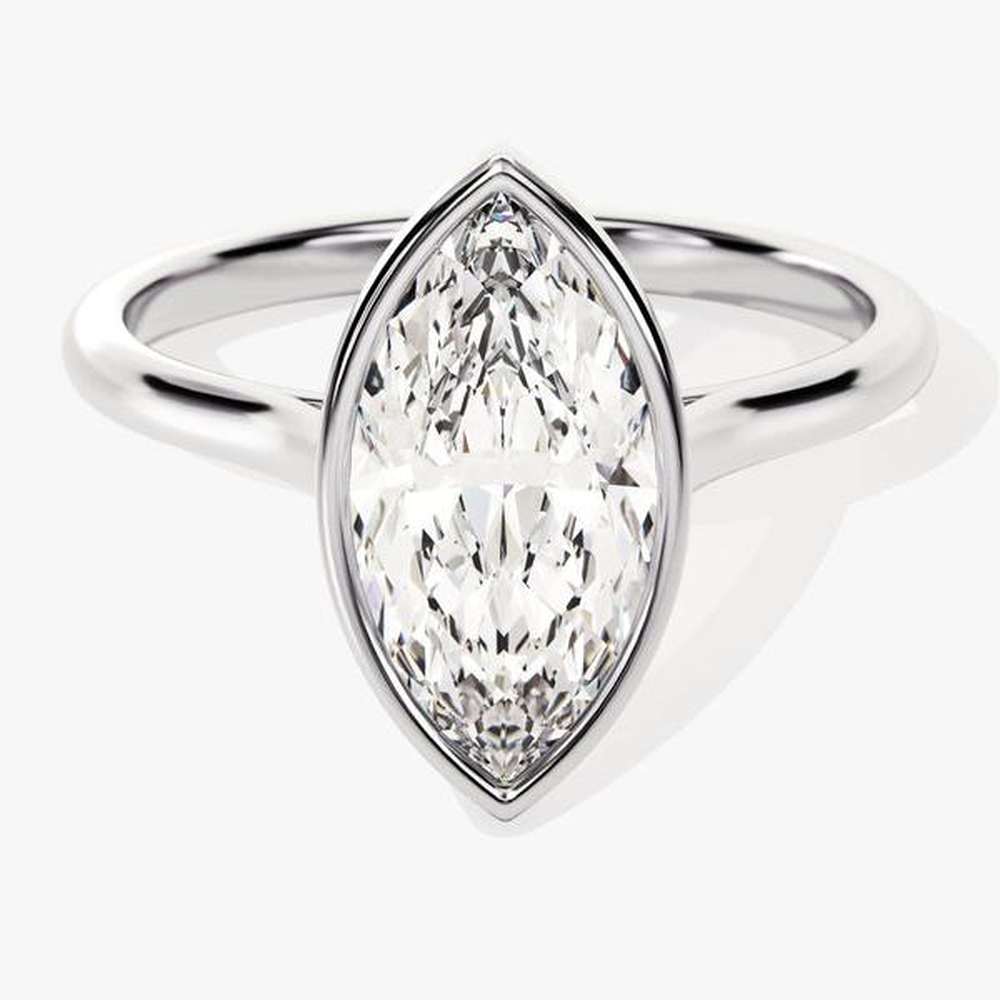 Marquise Solitaire Bezel Set Moissanite Engagement Ring - TAYLOR KOM_10K Gold