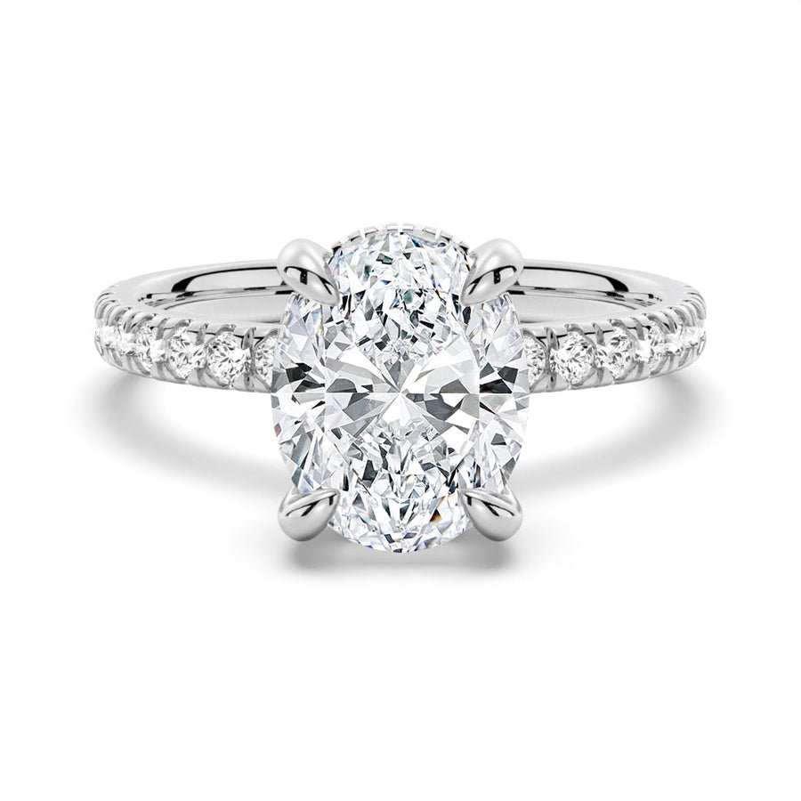 Micropavé Oval Moissanite Engagement Ring With Hidden Halo - TAYLOR KOM_925 Sterling Silver