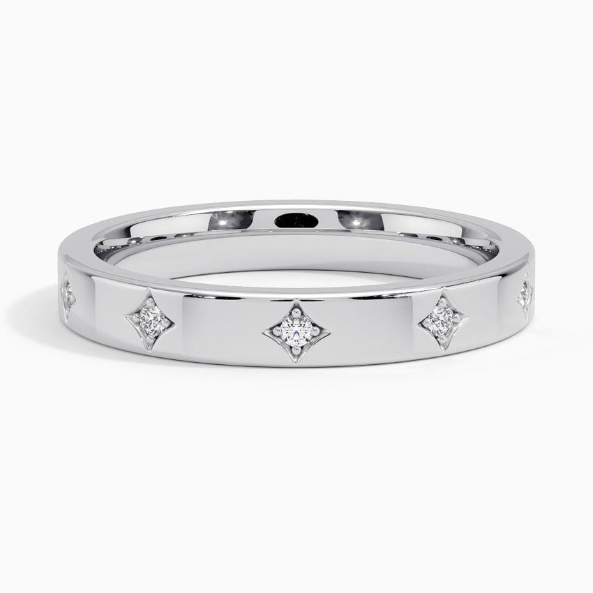 Minimalist Round Cut Prong Set Moissanite Wedding Band - TAYLOR KOM_925 Sterling Silver