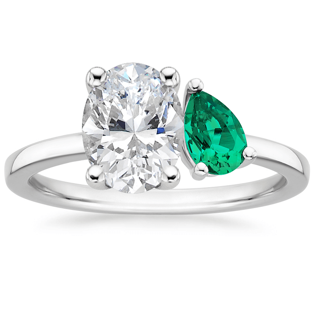 Oval and Pear Cut Emerald Engagement Ring - TAYLOR KOM_925 Sterling Silver