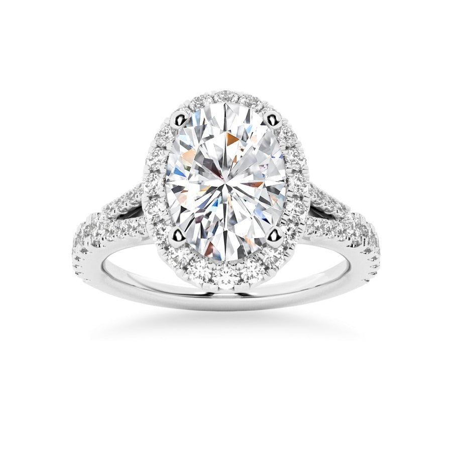 Oval Cut Split - Shank Moissanite Halo Engagement Ring - TAYLOR KOM_925 Sterling Silver