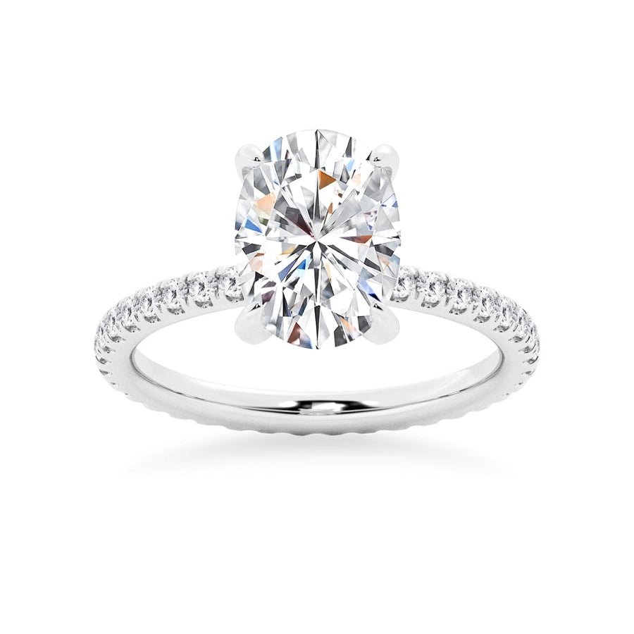 Oval Moissanite Engagement Ring With Eternity Pave Band - TAYLOR KOM_925 Sterling Silver