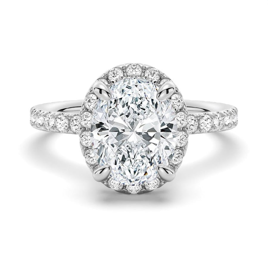 Oval - Shaped Micropavé Halo Moissanite Engagement Ring With Eternity Band - TAYLOR KOM_925 Sterling Silver