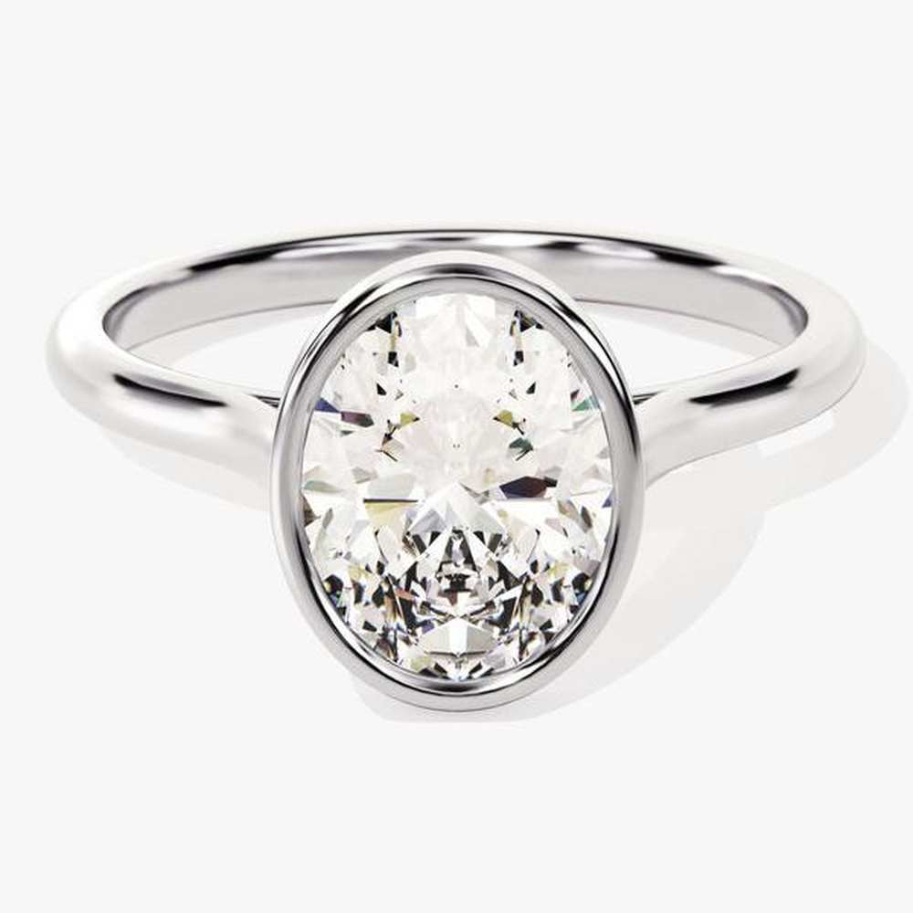Oval Solitaire Bezel Set Moissanite Engagement Ring - TAYLOR KOM_10K Gold