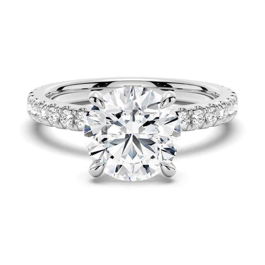 Pavé Set Round Moissanite Engagement Ring With Hidden Halo - TAYLOR KOM_925 Sterling Silver