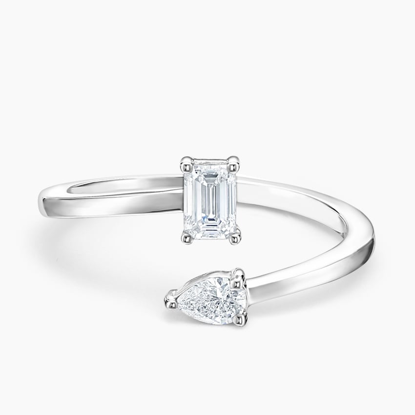 Pear and Emerald Cut Moissanite Engagement Ring - TAYLOR KOM_925 Sterling Silver