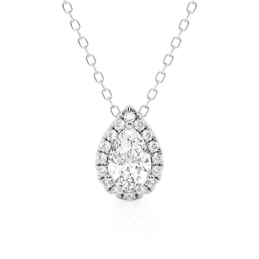 Pear Cut Moissanite Pavé Set Halo Necklace - TAYLOR KOM_925 Sterling Silver